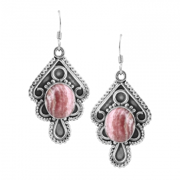 Pure silver antique design pink rhodochrosite earrings